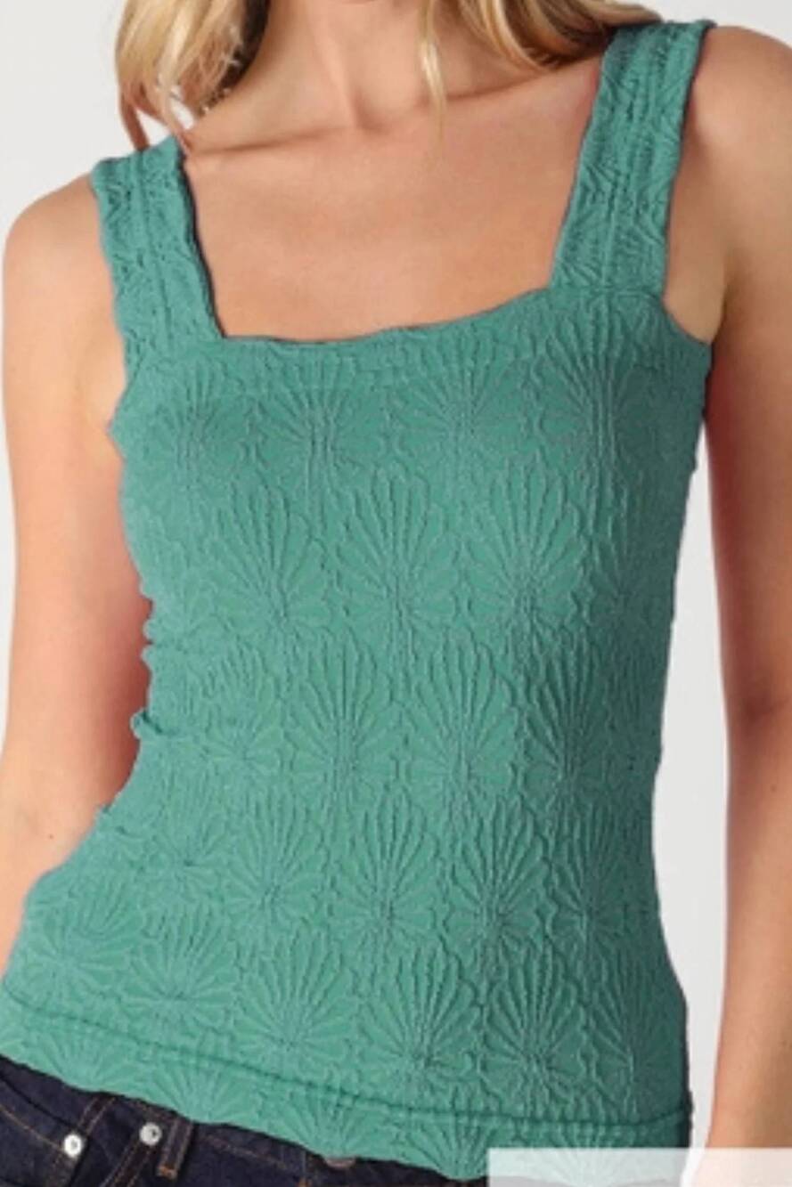 NEW NIKIBIKI lace textured square neck tank top in green